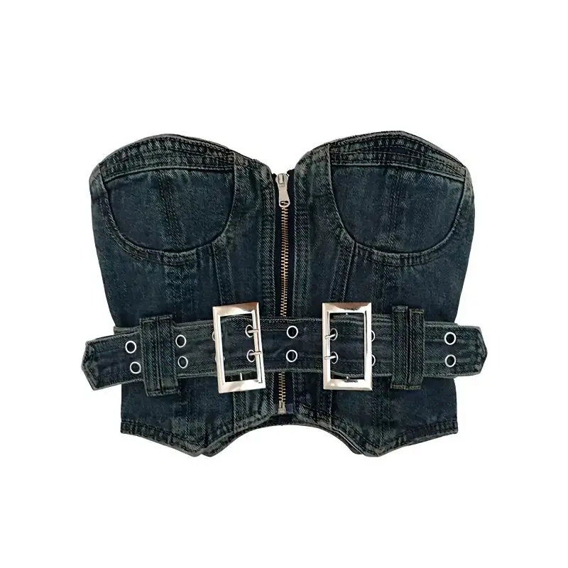 

Women's Punk Design Summer Crop Top Strapless Vest Seamless Streetwear Sleeveless Casual Gothic Sexy Y2k Black Tank Tops Female