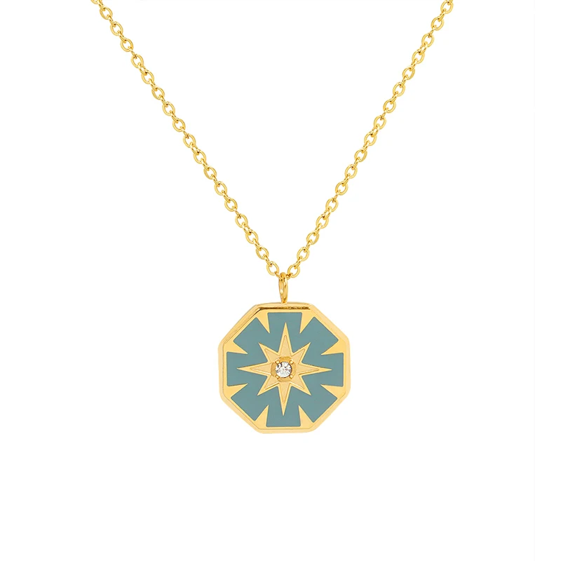 

Vintage Oval Blue Shell Pendant Necklace Rust Proof Link Chain Fashion Girls 2023 New In