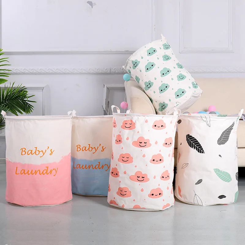 

Cotton Linen Dirty Laundry Basket Foldable Round Waterproof Organizer Bucket Clothing Children Toy Home Large Capacity Storage