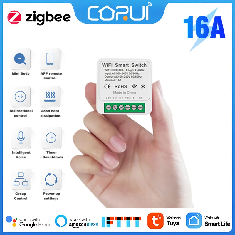 

For EWeLink Wifi 16A MINI Smart Switch 2way Control Timer Wireless Switch Voice RM2.4G Control For Google Home Alexa