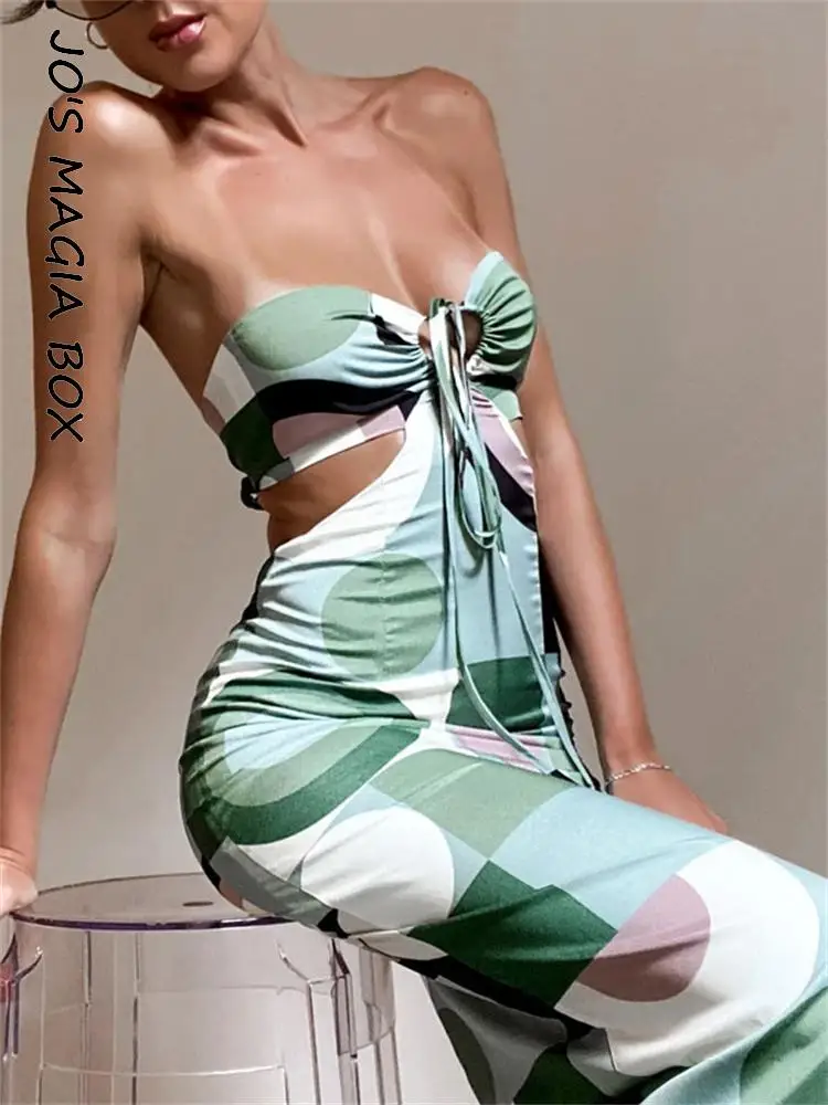 

Jo's Magia Box 2022 Summer Spring Sexy Print Strapless Y2K Woman Dresses Elegant Sheath Sleeveless Club Party Women's Dress