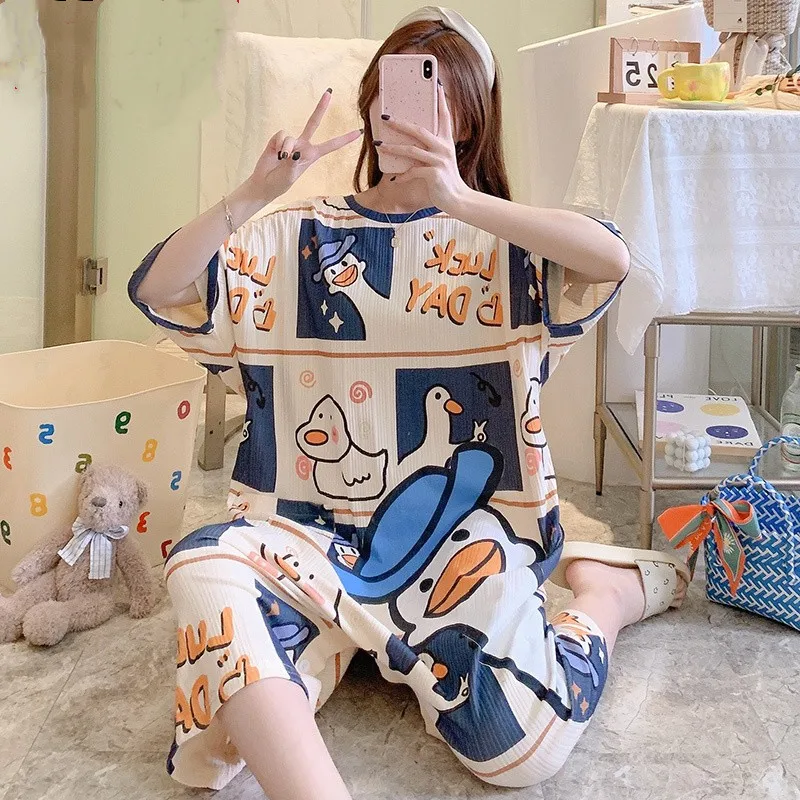 Onesie pajama for women Summer cotton nightdress female princess plus size short-sleeved jumpsuit