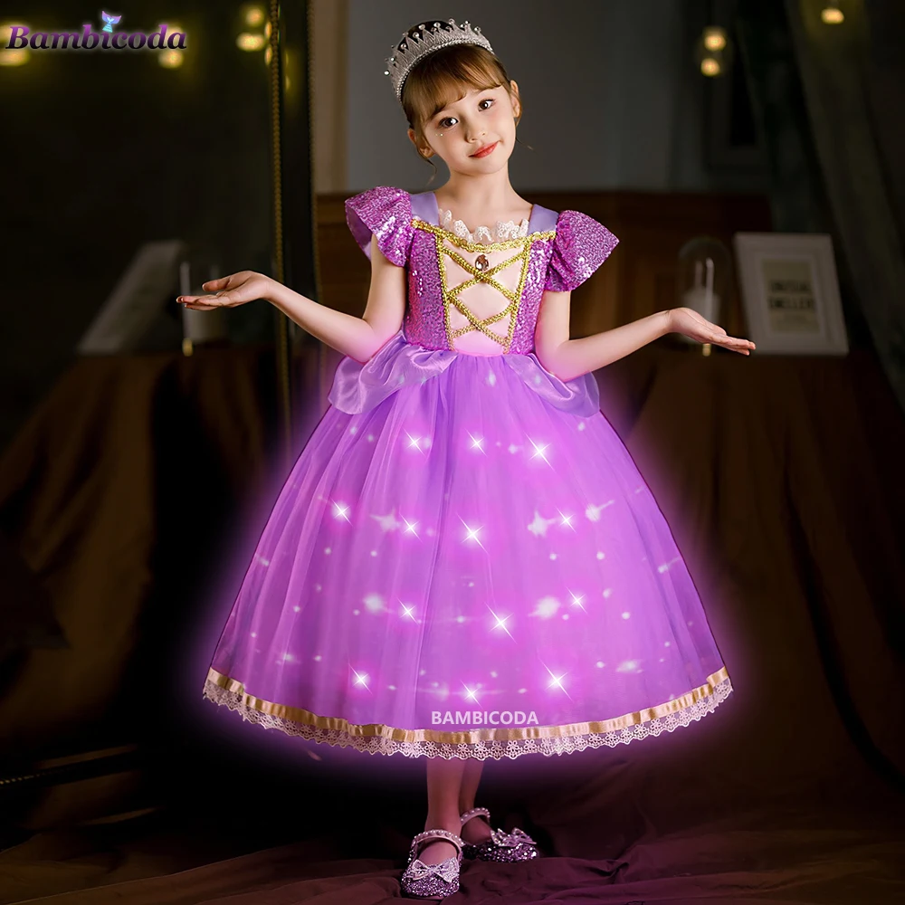 Платье для девочек в стиле Рапунцель со светодиодной подсветкой