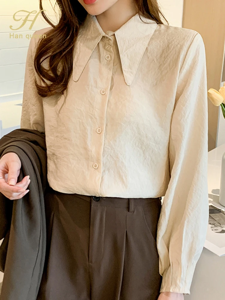 

Новая Осенняя блузка H Han Queen, Свободная шифоновая блузка с длинным рукавом, деловые повседневные топы, элегантные блузки, женские деловые ви...