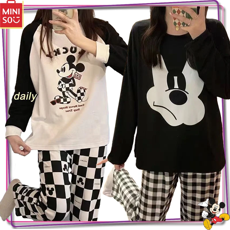 

Disney Mickey Mouse Women's Pajamas Y2K Winter Warm Home Furnishing Casual Pajamas Long Sleeve Pants Printed Clothing Top Gift
