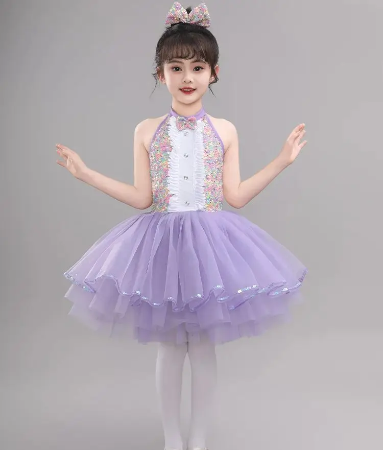 Детская одежда для бальных танцев голубое платье-пачка современных джазовых