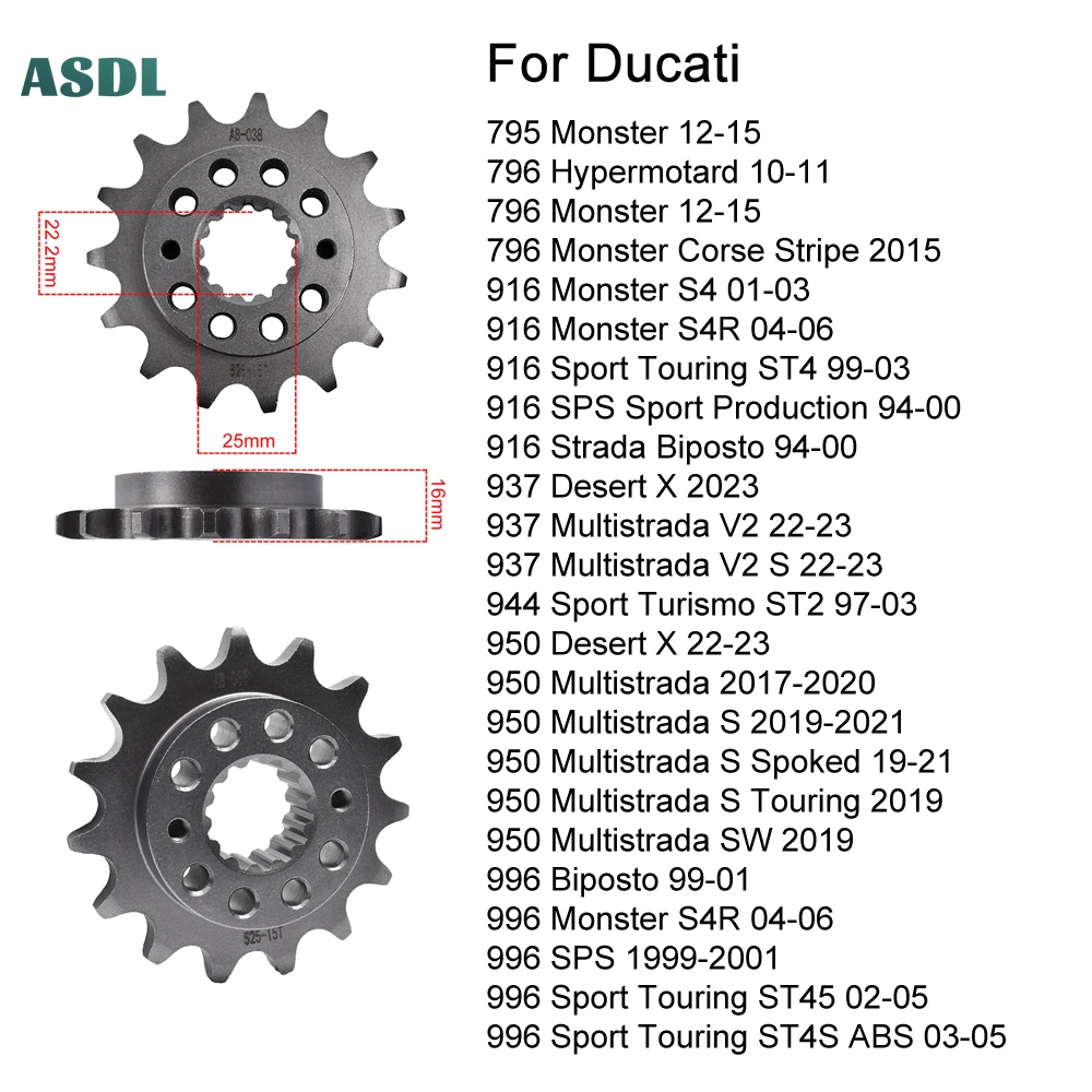 Передняя звездочка мотоцикла 525 15T 20CrMnTi для Ducati 795 796 916 Monster 937 950 Multistrad 2017-21 996 Sport
