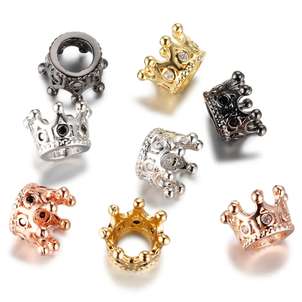 50PCS Cz King Crown Spacer for DIY Making Jewelry Cubic Zirconia Rhinestone Pave Queen  Connector Beads Accessories Finding