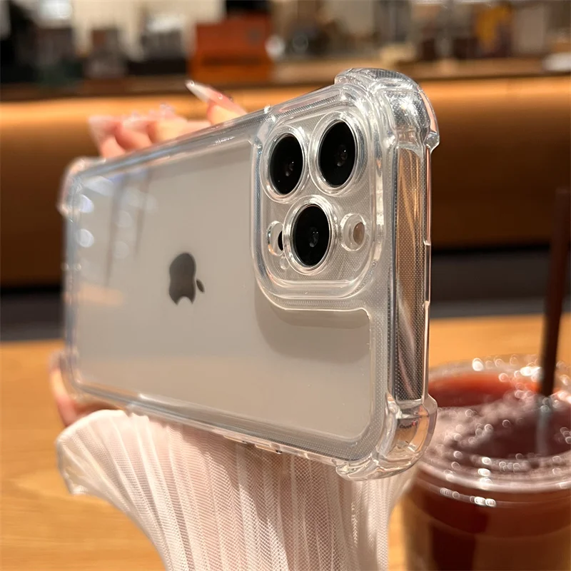 Фото Роскошный противоударный прозрачный жесткий акриловый чехол для iPhone 14 13 12 11 Pro Max X XR XS 7 8 Plus, мягкий силиконовый бампер, прозрачный чехол №5