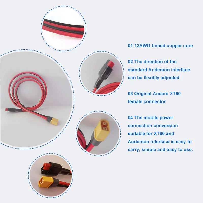 Фото Кабель-переходник 12AWG XT60 «папа» на штекер Anderson на 45 А / XT60H-M на Anderson Кабель-адаптер солнечного шнура питания 1 м Кабель питания из луженой меди №4