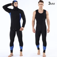 3mm neoprene wetsuit mens long sleeve split hooded 2 piece all black spliced wetsuit warm cold protection surf wetsuit 2022