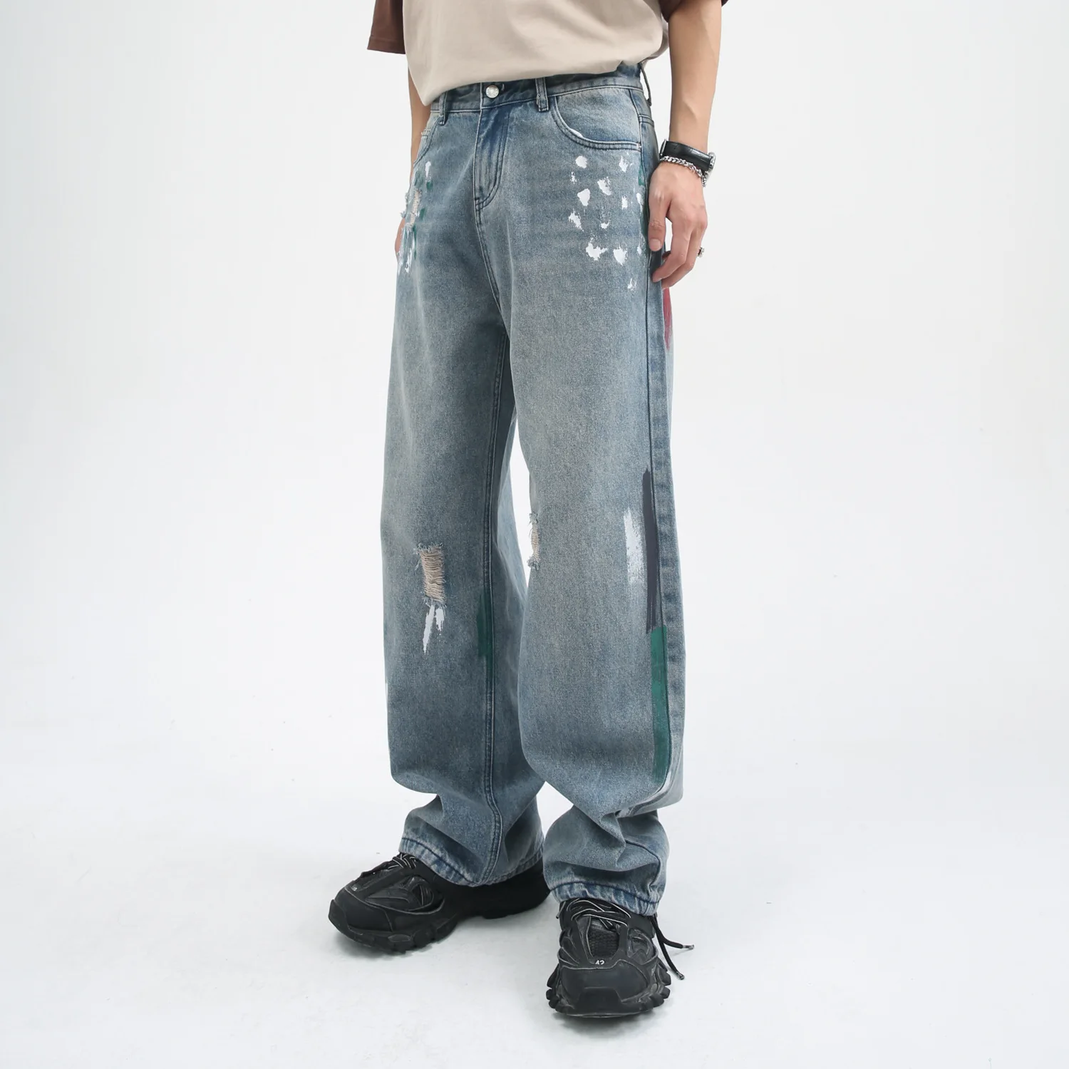 Ink Wash Straight Loose Casual Men Jeans Retro Youth Casual Trousers High Street Pants Jeans Y2k Jeans Men Jeans Pants Slim Fit