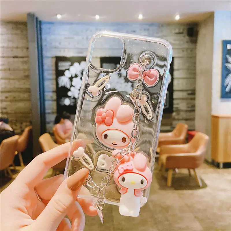 Фото Sanrio 3D кукла my melody cinnamoroll с браслетом чехол для телефона Iphone 11 12 13 Pro Max Mini X Xs Xr 6 7 8 Plus SE 2020 чехол №3