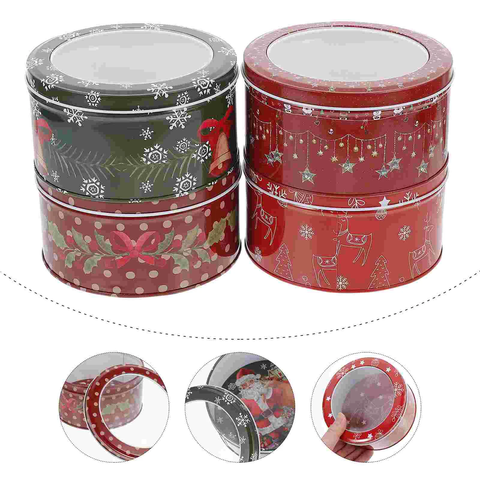 

Christmas Cookie Tin Candy Tinplate Box Jarwindow Boxes Tins Set Gift Round