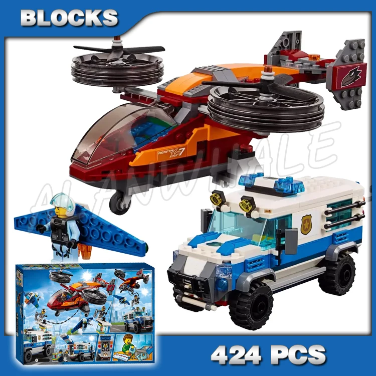 

424pcs Urban Sky Cop Diamond Heist Copter Transporter Truck Winged Jetpack 11209 Building Blocks Toy Brick Compatible with Model