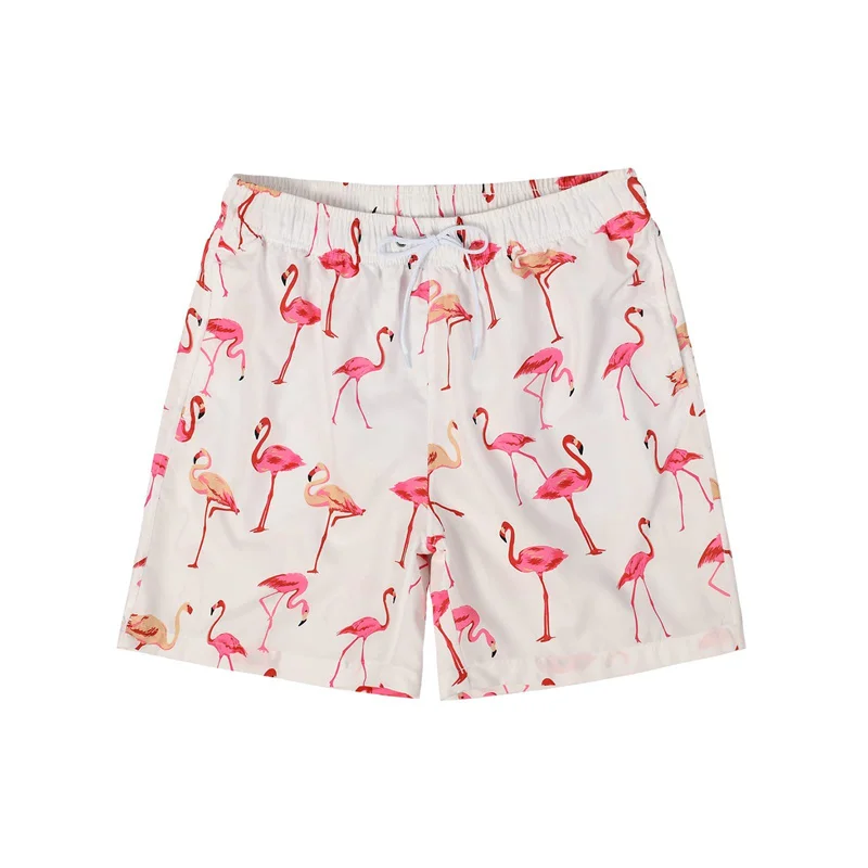 Мужские пляжные шорты гавайский 3D-рисунок растений фламинго летние уличные для