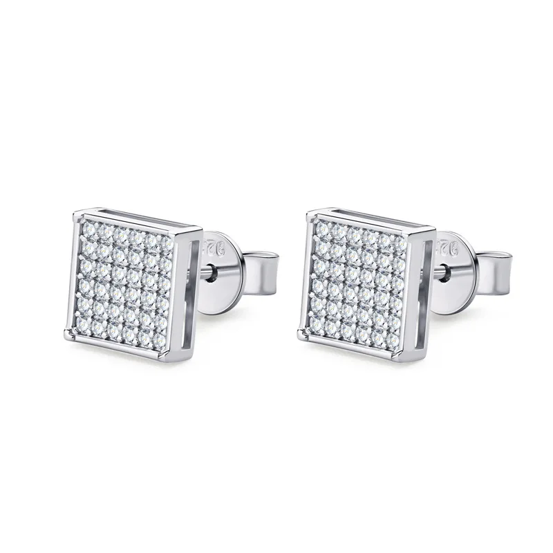 

0.72 CT Moissanite Stud Earrings 925 Sterling Silver Fashion Square Hip Hop Couple Unisex Earrings Fine Jewelry Anniversary Gift