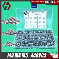 440pcs 304 stainless steel iso7380 yuan cup hexagon socket machine screws m3m4m5 hardware screws m3 screw set bolts and nuts kit
