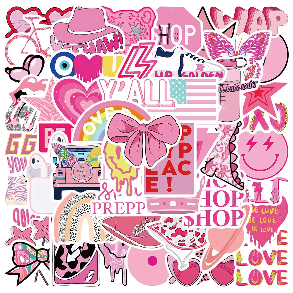

50 New Pink Girly Heart Preppy Cartoon Graffiti Mug Suitcase Laptop Label Decoration Sticker DIY Toy Kawaii Gift