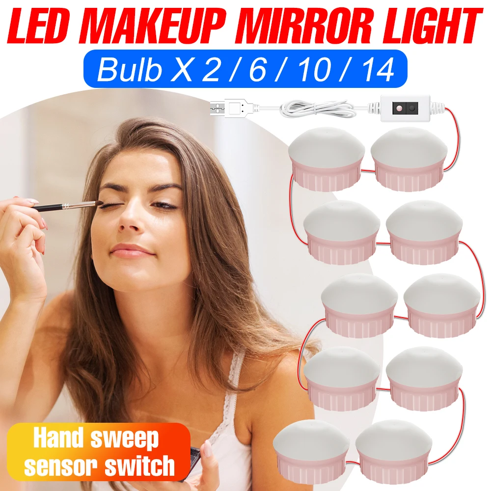 

Hand Sweep Sensor LED Mirror Light LED Makeup Wall Lamp USB Dressing Table Vanity Light Bulb Bedroom Cosmetic Mirror Led Light