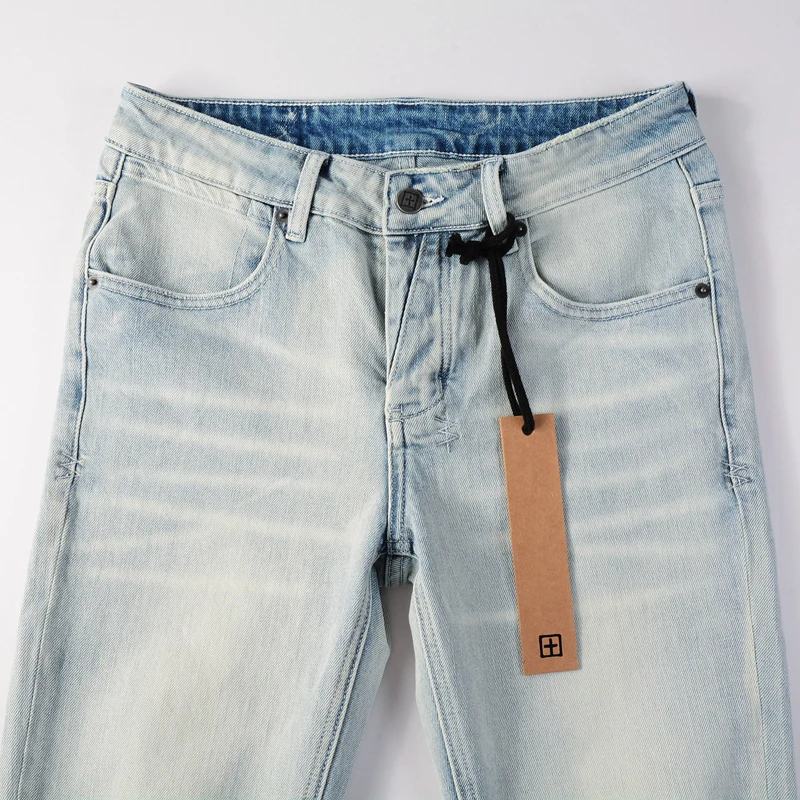 Американская уличная мода KSUBI Cross Jeans Vintage Wash Do Old Patch Голубые эластичные узкие