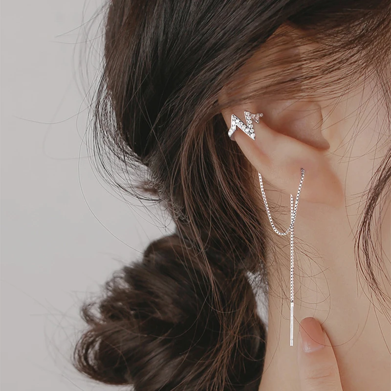 

Real 925 Sterling Silver Star Ear Line Cuff Clip on Earrings For Women Birthday Present Fine S925 Jewelry DA2736