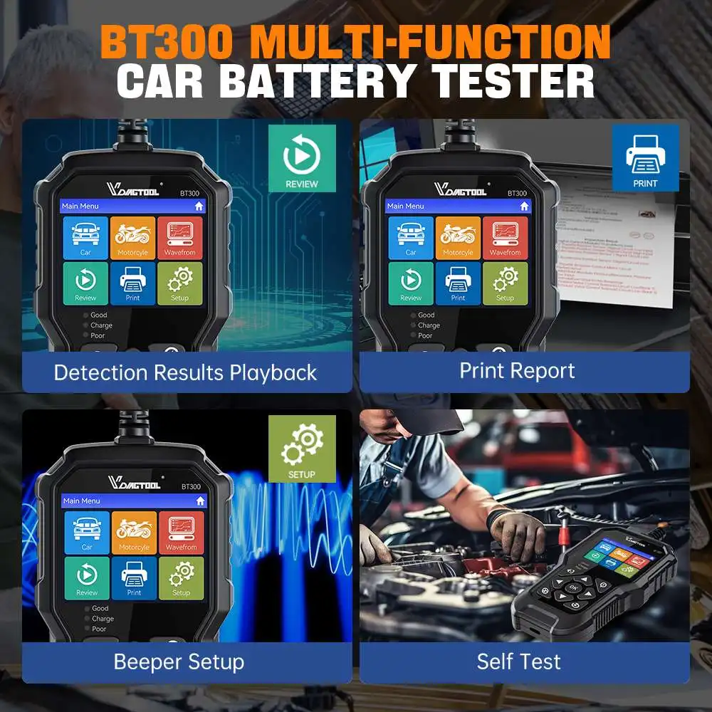 VDIAGTOOL BT300 Тестер автомобильного аккумулятора 6 В 12 стартера и генератора для