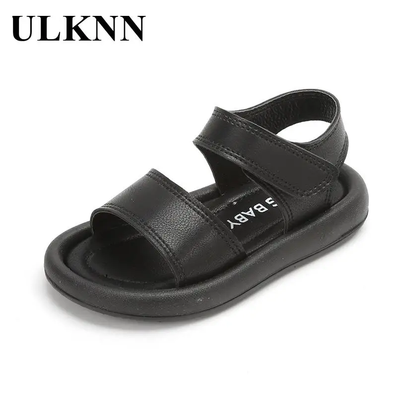 

Сандалии с открытым носком для мальчиков и девочек, пляжные босоножки, сандалии контрастные, для отдыха, размер 21-30, черные