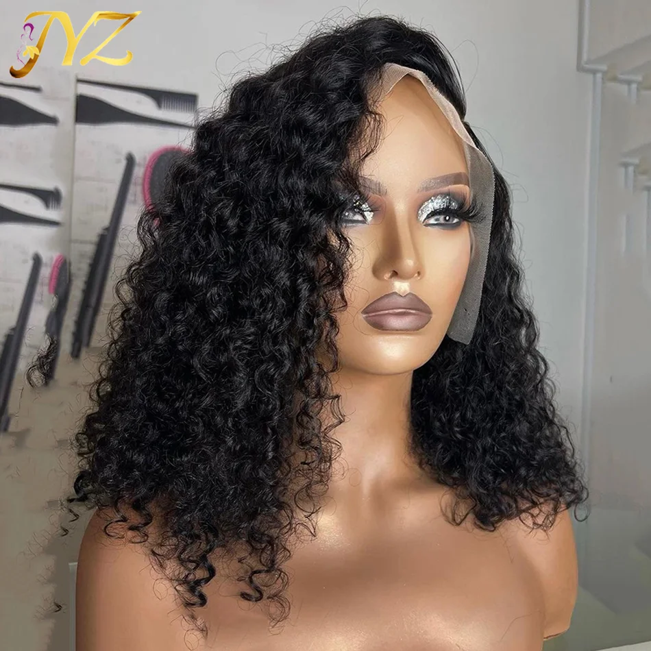 

Short Curly Bob Brazilian Human Hair Lace Front Wigs 13X4 Lace Frontal 4x4 Closure Deep Wave Wig For Black Women 180 Density JYZ