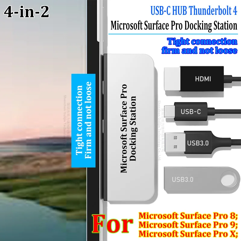 Док-станция USB-C Thunderbolt 4 HUB 40 Гбит/с данных 100 Вт зарядка 8K 60 Гц дисплей Microsoft