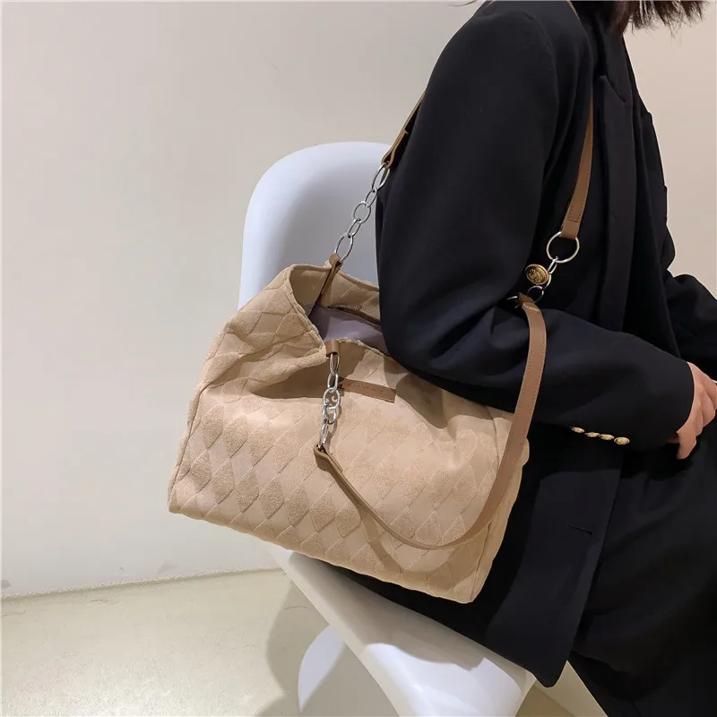 Purses and Handbags for Women Checked Bag Khaki Large Capacity Bag Fashion Simple Canvas ShouldBag New Design Handbag Campus