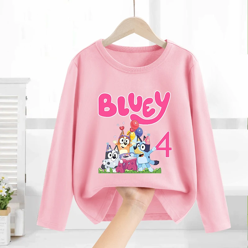Blueys Bingo Children Birthday T-shirt Long-sleeved Tops Spring/autumn Clothing Kid Bottoming Shirt Cartoon Crewneck Girl Blouse