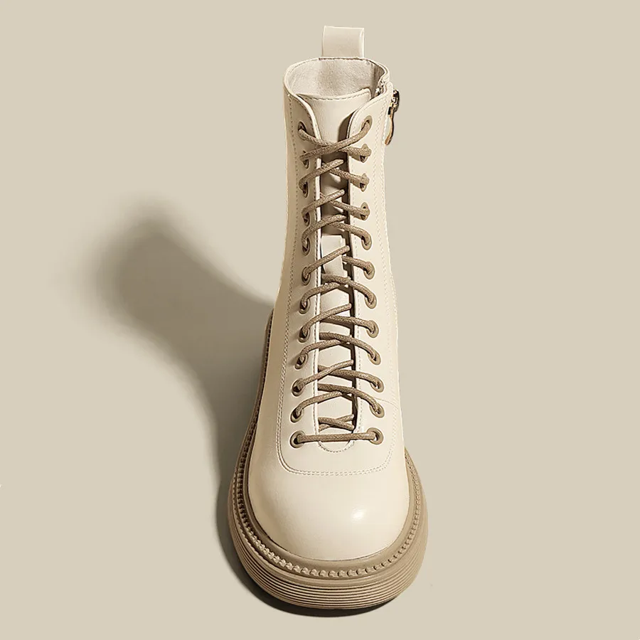 Autumn Women's Ankle Boots Thick Heels Platform Shoes Fashion Solid British Style Ladies Short Boot 2022 Lace Up Female Footwear