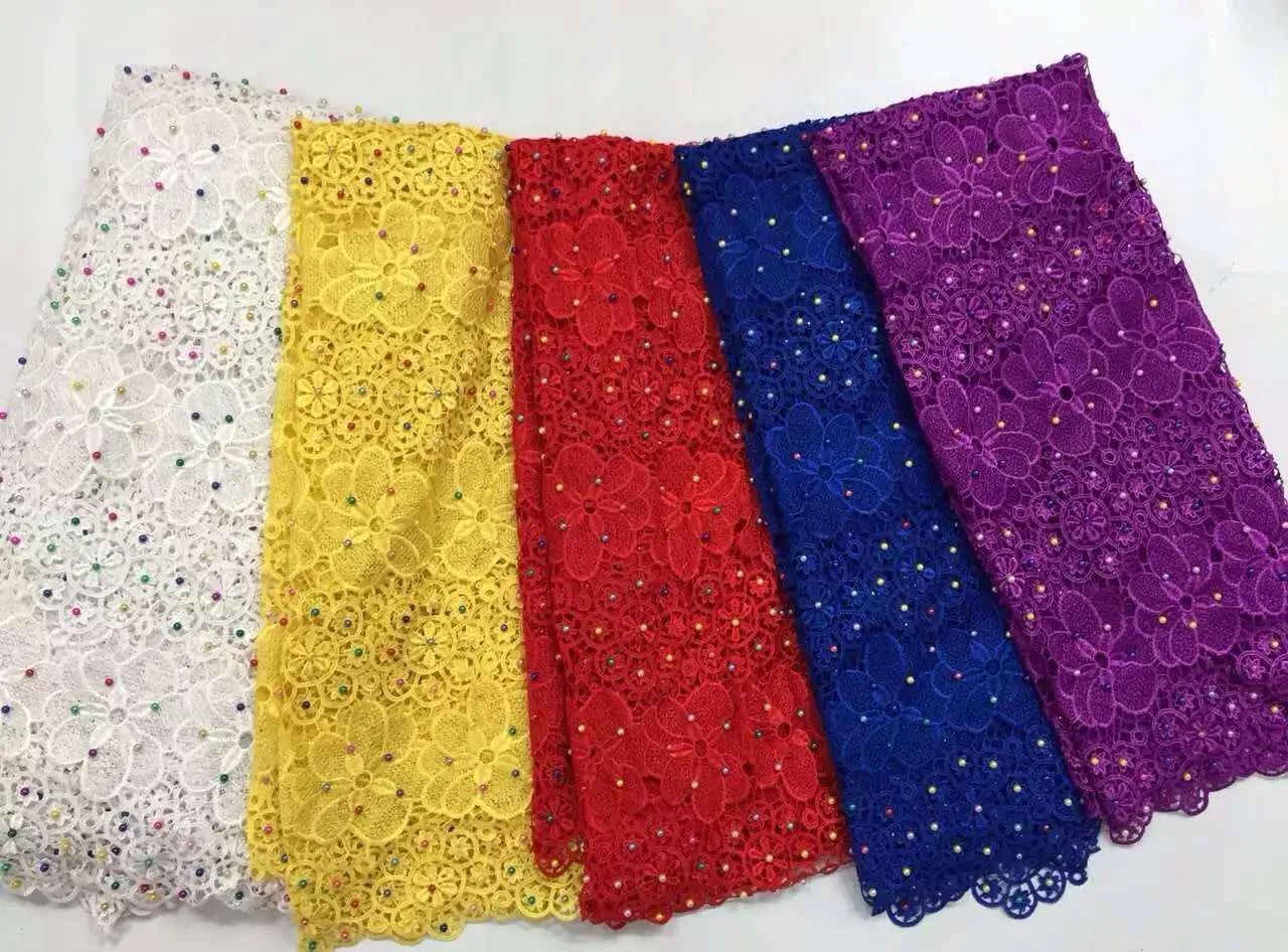

Best selling High Quality African Cord Lace Fabric.Water soluble lace fabric For wedding dress 5 yards Free Shipping R6485