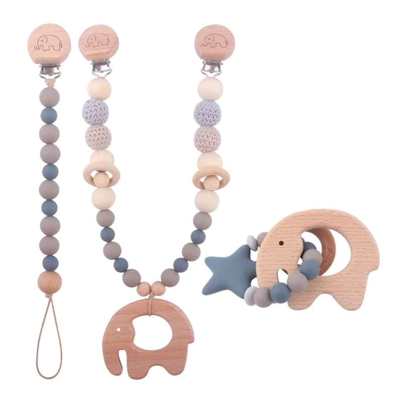 

3 Pcs/Set Baby Stroller Pendants Pacifier Chain Pram Clip with Silicone Beads