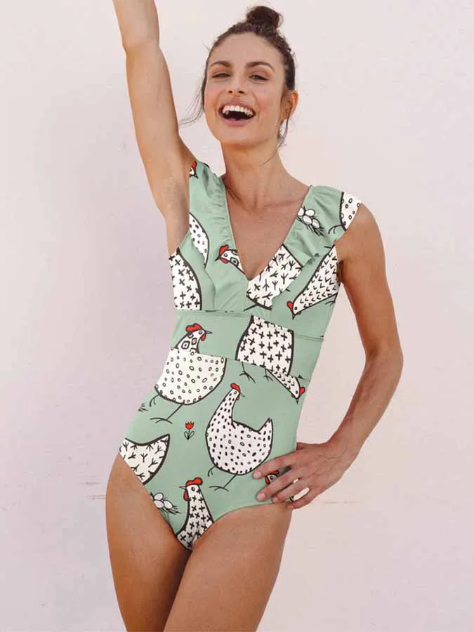 

New Fashion Women Bikini Set Floral Printed Ruffle Bikinis Deep V-Neck Strappy Bandage Swimwear Brazilian Biquini Bathing Suit