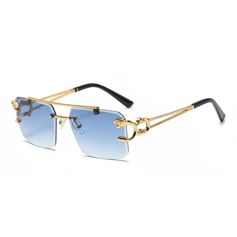 

Солнцезащитные очки без оправы для мужчин и женщин, модные квадратные солнечные аксессуары в европейском стиле, с двойной перемычкой, синие коричневые черные металлические, для путешествий