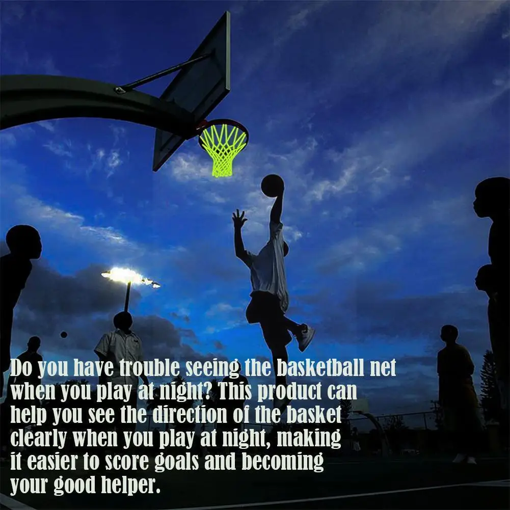 

1 Pc Nylon Night Light Up Basketball Net Heavy Duty Stand Light Glowing Luminous Accessories Basketball W4y4