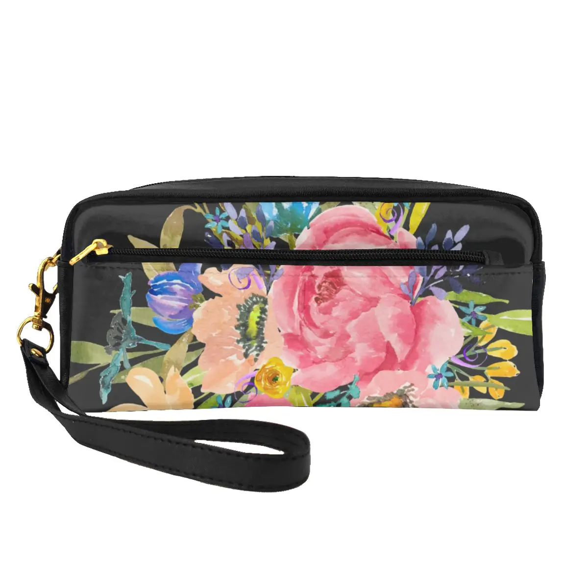 

Watercolor Flower Leather Storage Organizers Rose Floral Bouquet Pack Makeup Bag For Makeups Women Cosmetic Bags