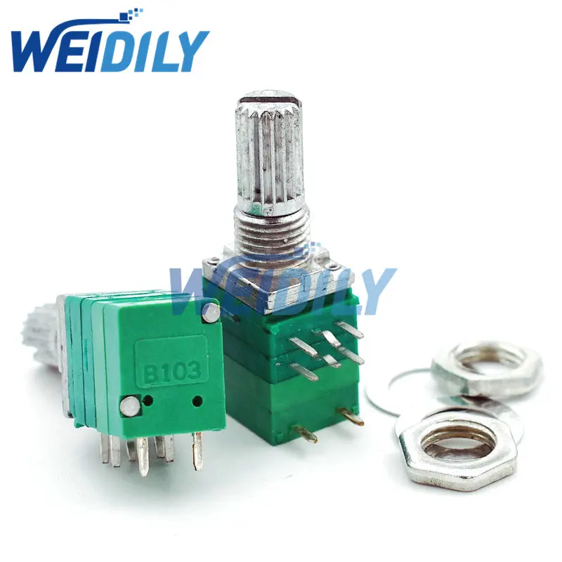 

5 шт. 8pin RV097N двойной потенциометр B10K B103 с переключателем усилителя мощности звука, уплотнительный потенциометр
