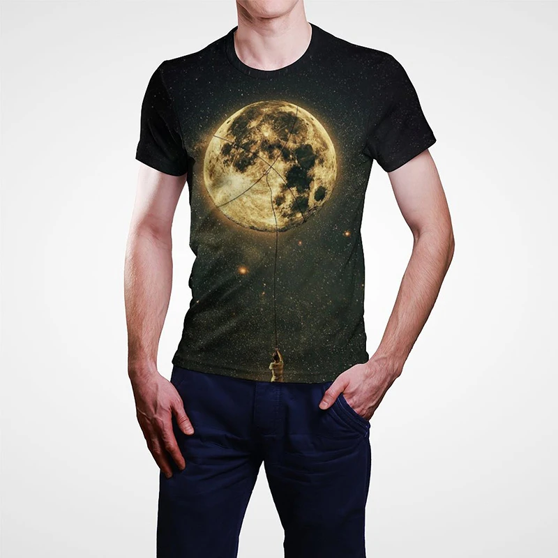 

2022 New Summer 3D Print Moon T-shirt Men Women Children Casual Short Sleeve Cool Boy Girl Fashion Unisex Tees Tops