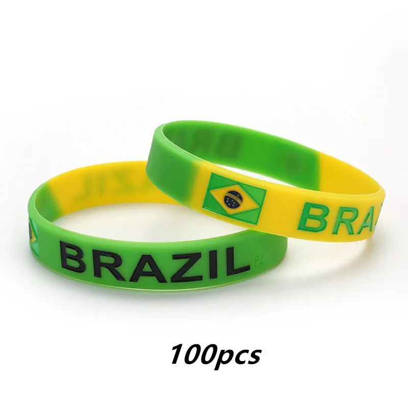 Оптовая продажа 100 шт. силиконовые браслеты с гравировкой в бразильском флаге