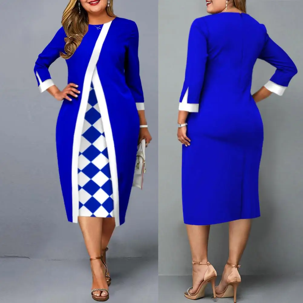 

Женское платье, женское платье контрастных цветов, Привлекательное платье с геометрическим принтом и круглым вырезом
