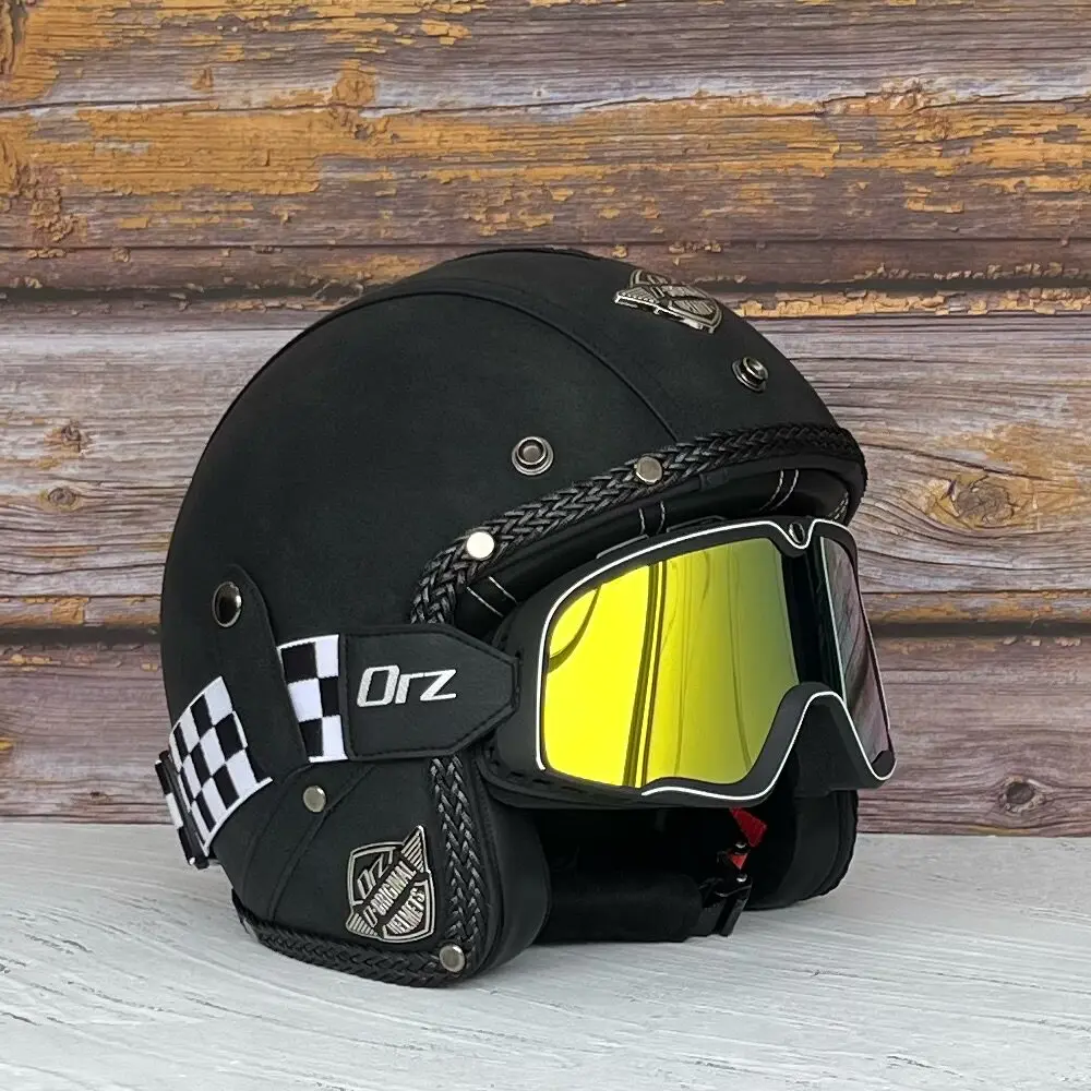 Фото ORZ-HX61 Винтажный унисекс-шлем-полушлем для электромотоциклов и скутеров, всесезонный, ударопрочный №3