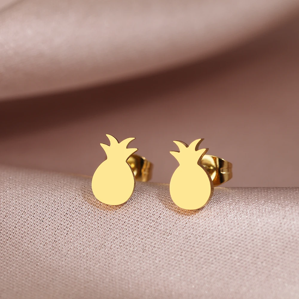 

Серьги из нержавеющей стали, милые Металлические Модные серьги-гвоздики с изображением фруктов и ананасов, украшения для женщин, милые пода...