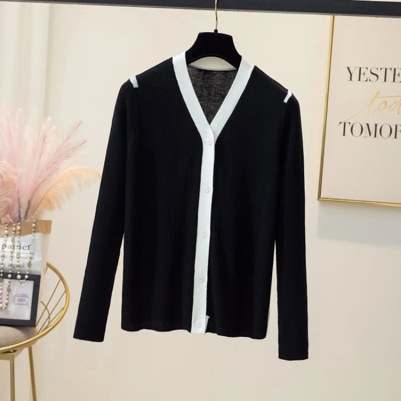 

New style knitted long sleeved loose sweater for women black