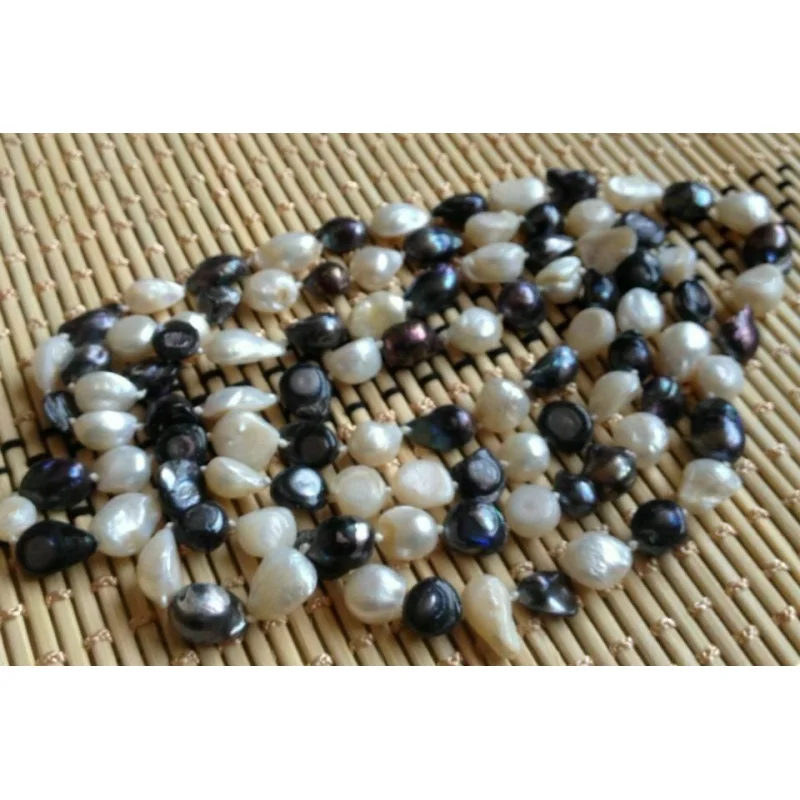

Wholesale 7-8mm Cultured Baroque Black White Freshwater Pearl Necklace Long 36"