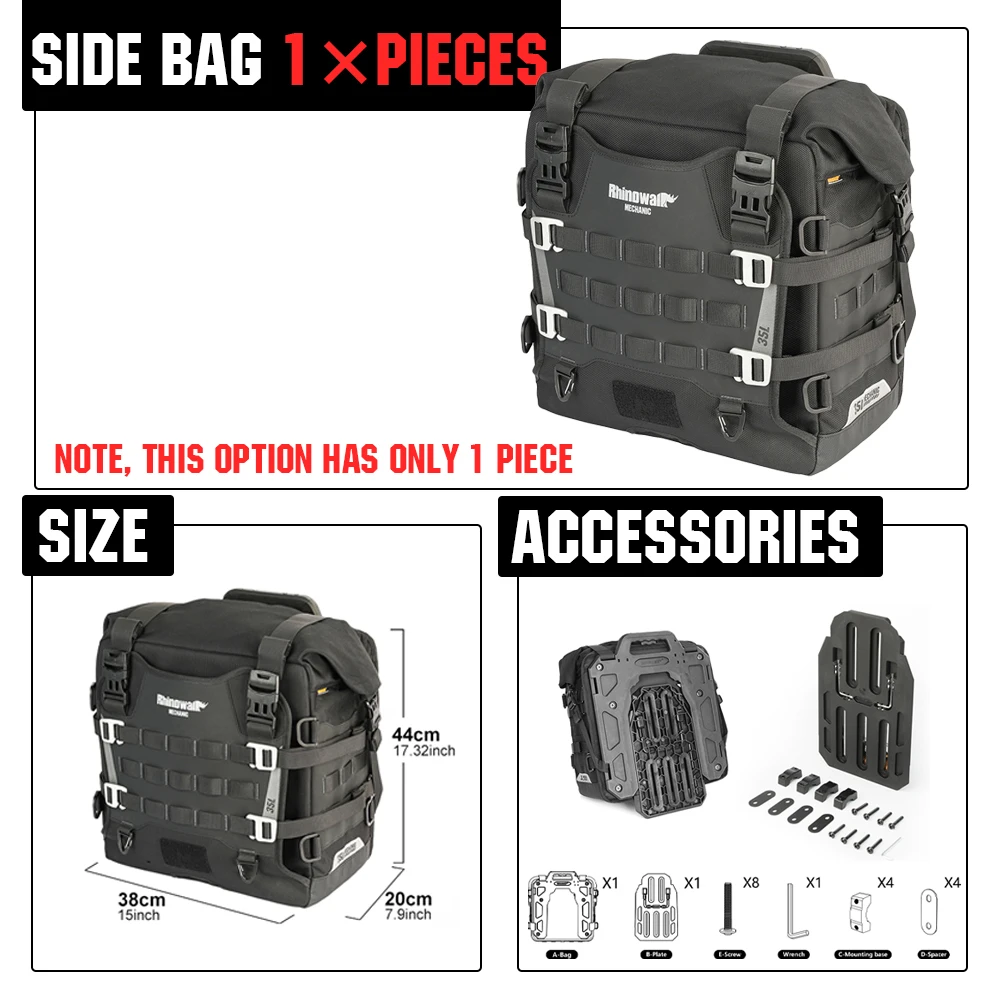 

Боковая сумка для мотоцикла Rhinowalk, механическая быстросъемная водонепроницаемая 35 л, большая вместимость, противоугонная сумка с замком, седельная сумка Molle