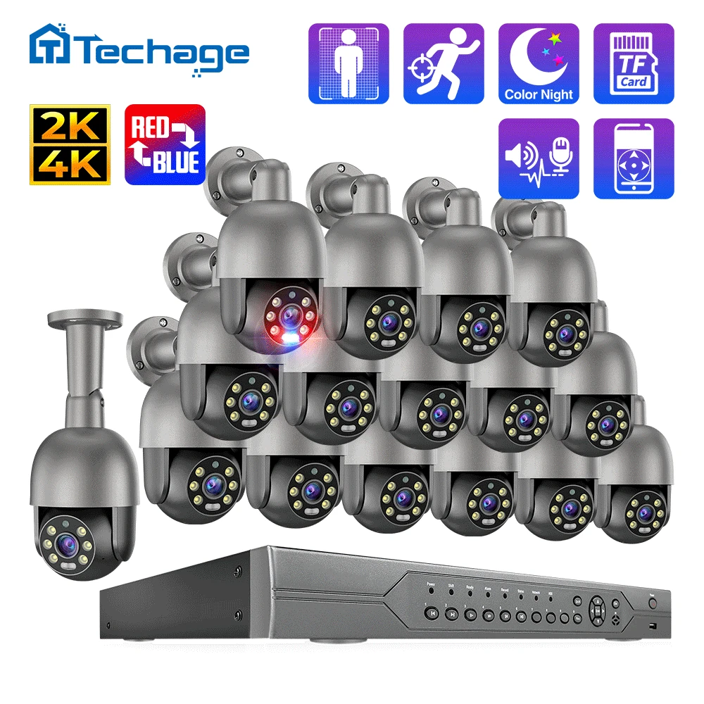 Techage 16CH 5MP 8MP PTZ AI POE Security IP Camera System H.265 4K CCTV Video Surveillance NVR Kit Two Way Audio Outdoor ONVIF