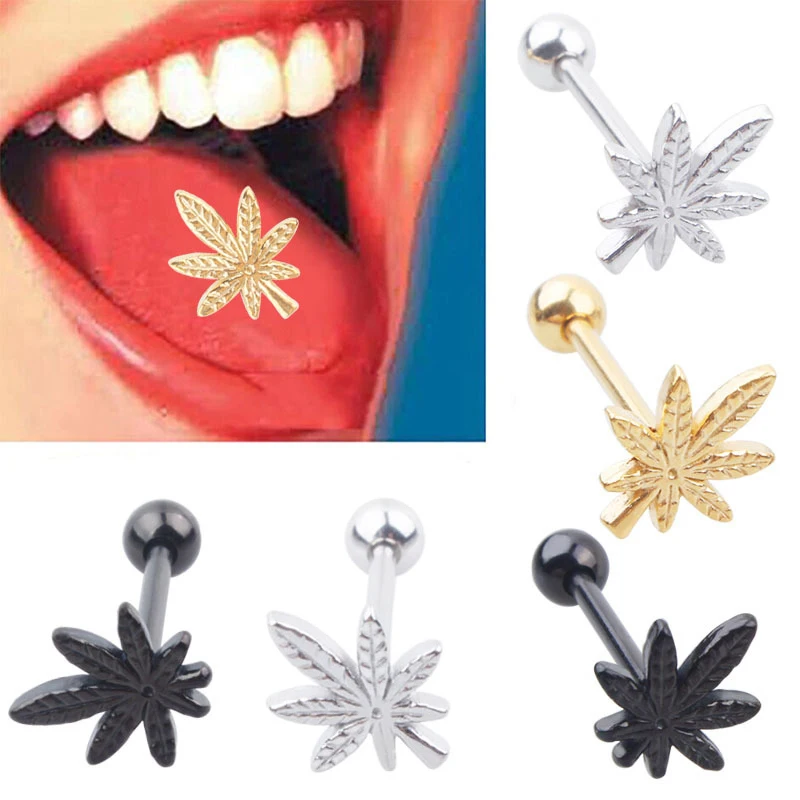 

Stainless Steel Punk Leaf Shaped Piercing Tongue Rings For Women Body Jewelry Tongue Studs Lip Studs Body Jewelry